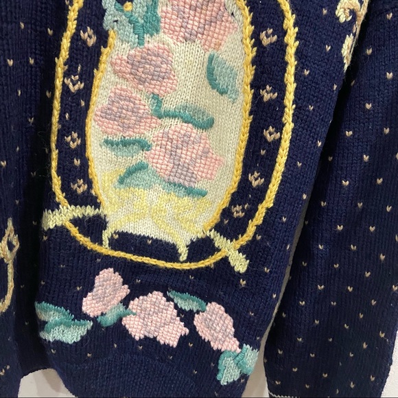 Allen Solly Vintage Wool Ornament Navy Sweater - Picture 10 of 11